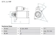 Starter 12 V 1,1 kW BOSCH 0 986 016 500