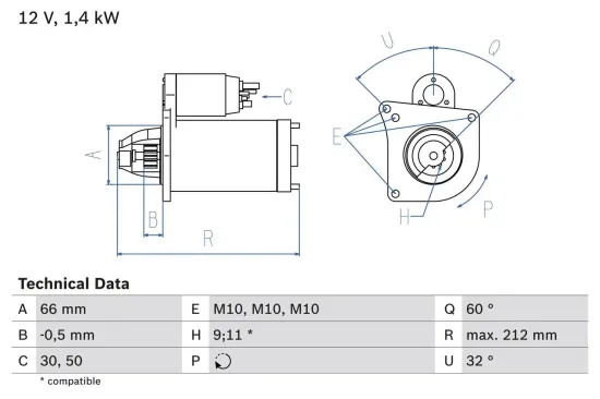 Starter 12 V 1,4 kW BOSCH 0 986 016 570 Bild Starter 12 V 1,4 kW BOSCH 0 986 016 570