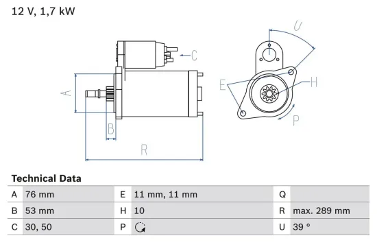 Starter 12 V 1,7 kW BOSCH 0 986 016 700 Bild Starter 12 V 1,7 kW BOSCH 0 986 016 700