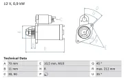 Starter 12 V 1,1 kW BOSCH 0 986 016 730