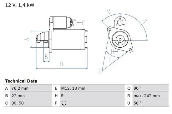 Starter 12 V 1,4 kW BOSCH 0 986 016 780 Bild Starter 12 V 1,4 kW BOSCH 0 986 016 780