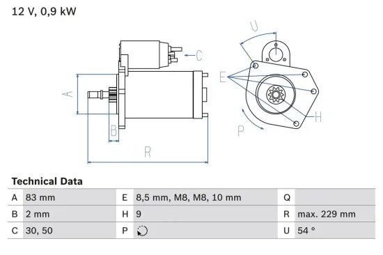 Starter 12 V 0,9 kW BOSCH 0 986 016 790 Bild Starter 12 V 0,9 kW BOSCH 0 986 016 790