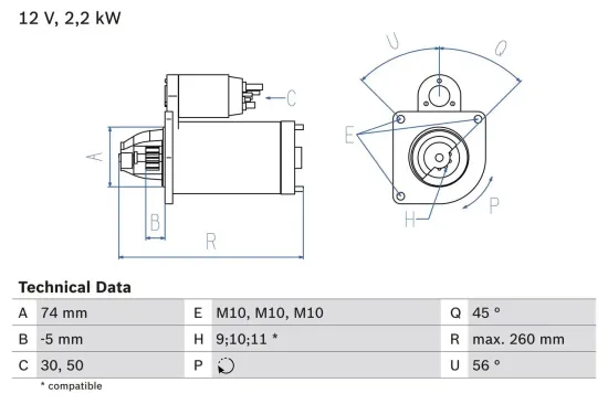 Starter 12 V 2,2 kW BOSCH 0 986 016 950 Bild Starter 12 V 2,2 kW BOSCH 0 986 016 950