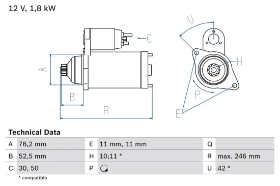 Starter 12 V 1,8 kW BOSCH 0 986 016 980 Bild Starter 12 V 1,8 kW BOSCH 0 986 016 980