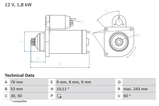 Starter 12 V 1,8 kW BOSCH 0 986 016 990 Bild Starter 12 V 1,8 kW BOSCH 0 986 016 990