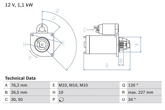 Starter 12 V 1,1 kW BOSCH 0 986 017 060 Bild Starter 12 V 1,1 kW BOSCH 0 986 017 060