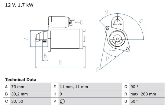 Starter 12 V 1,7 kW BOSCH 0 986 017 440 Bild Starter 12 V 1,7 kW BOSCH 0 986 017 440