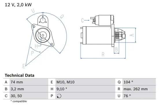 Starter 12 V 2 kW BOSCH 0 986 017 500 Bild Starter 12 V 2 kW BOSCH 0 986 017 500