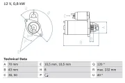 Starter 12 V 0,8 kW BOSCH 0 986 017 541