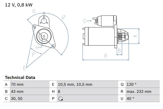 Starter 12 V 0,8 kW BOSCH 0 986 017 541 Bild Starter 12 V 0,8 kW BOSCH 0 986 017 541