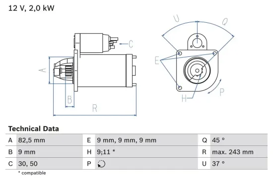 Starter 12 V 2 kW BOSCH 0 986 017 790 Bild Starter 12 V 2 kW BOSCH 0 986 017 790