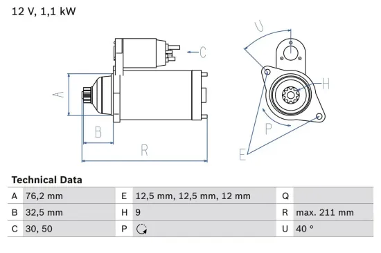 Starter 12 V 1,1 kW BOSCH 0 986 017 830 Bild Starter 12 V 1,1 kW BOSCH 0 986 017 830