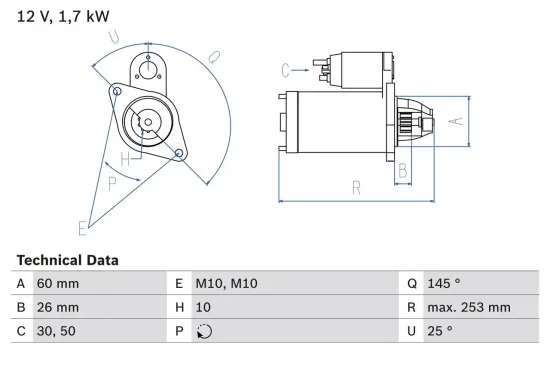 Starter 12 V 1,7 kW BOSCH 0 986 017 890 Bild Starter 12 V 1,7 kW BOSCH 0 986 017 890