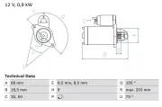 Starter 12 V 0,9 kW BOSCH 0 986 018 010