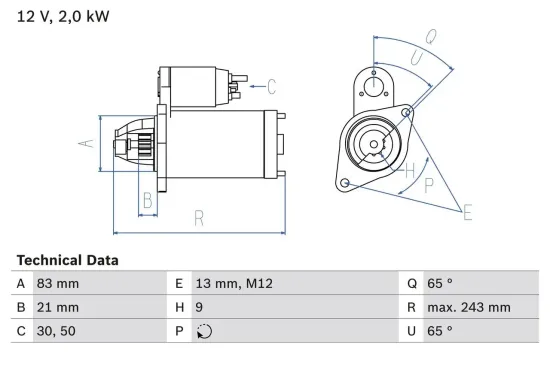 Starter 12 V 2 kW BOSCH 0 986 018 030 Bild Starter 12 V 2 kW BOSCH 0 986 018 030