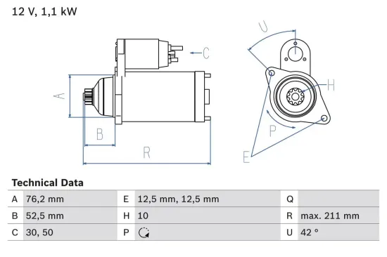 Starter 12 V 1,1 kW BOSCH 0 986 018 040 Bild Starter 12 V 1,1 kW BOSCH 0 986 018 040