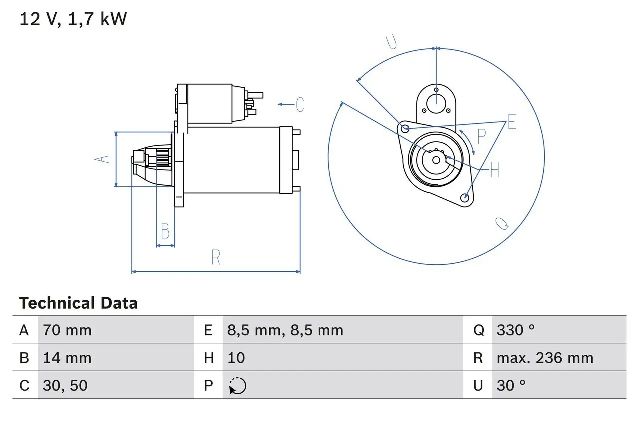 Starter 12 V 1,7 kW BOSCH 0 986 018 180