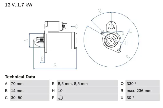 Starter 12 V 1,7 kW BOSCH 0 986 018 180 Bild Starter 12 V 1,7 kW BOSCH 0 986 018 180