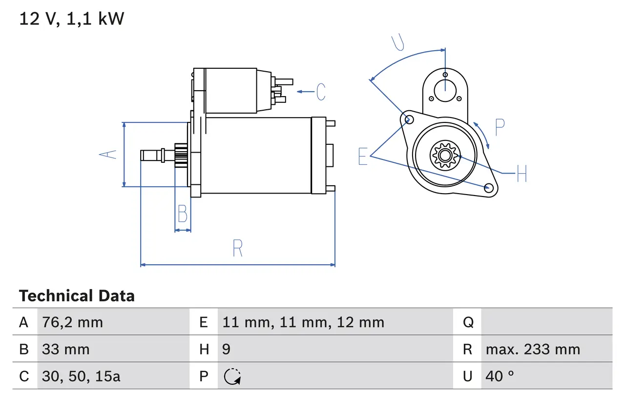 Starter 12 V 1,1 kW BOSCH 0 986 018 200