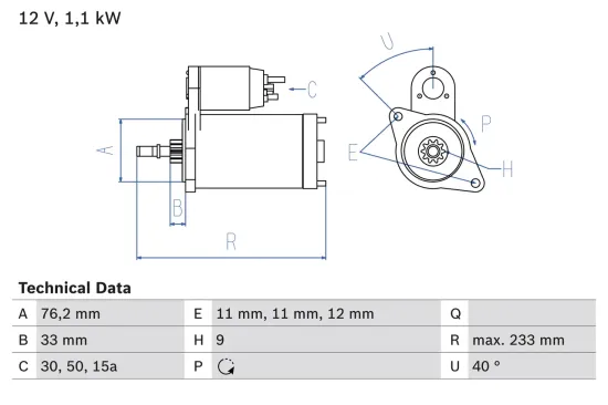 Starter 12 V 1,1 kW BOSCH 0 986 018 200 Bild Starter 12 V 1,1 kW BOSCH 0 986 018 200