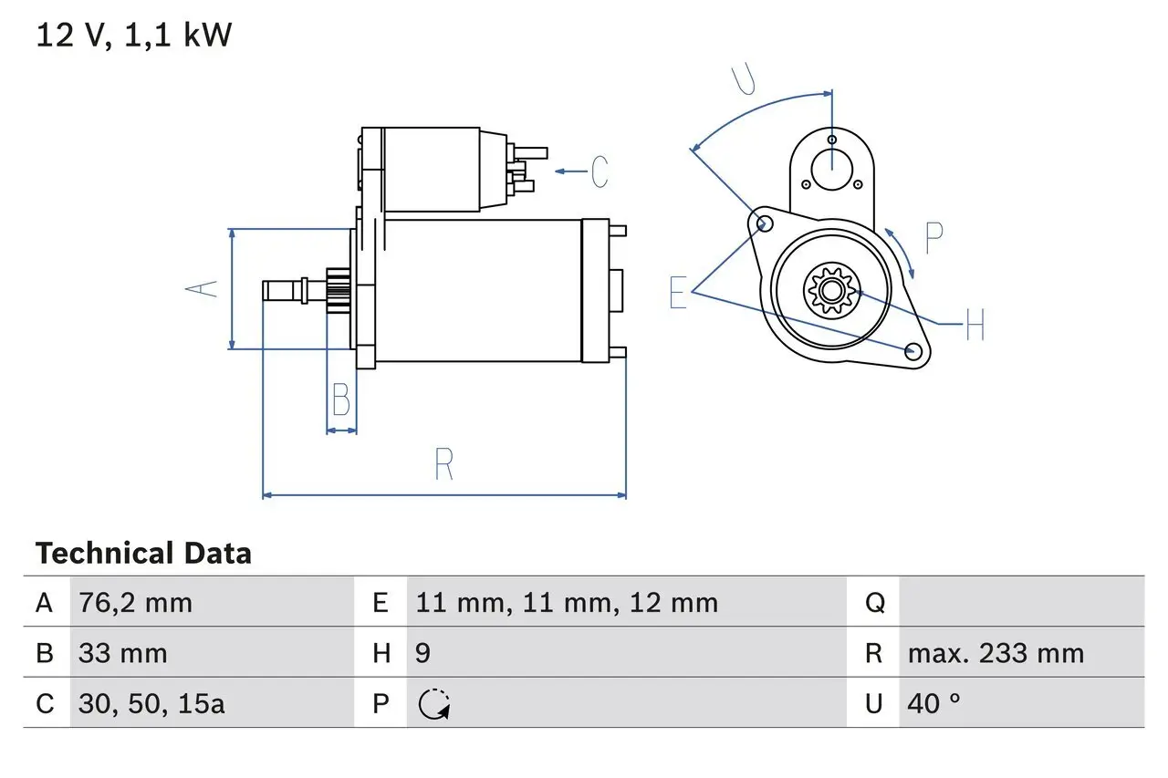 Starter 12 V 1,1 kW BOSCH 0 986 018 200