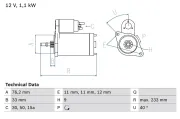 Starter 12 V 1,1 kW BOSCH 0 986 018 200