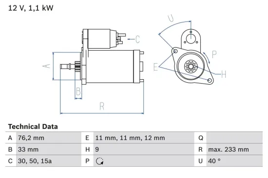 Starter 12 V 1,1 kW BOSCH 0 986 018 200 Bild Starter 12 V 1,1 kW BOSCH 0 986 018 200