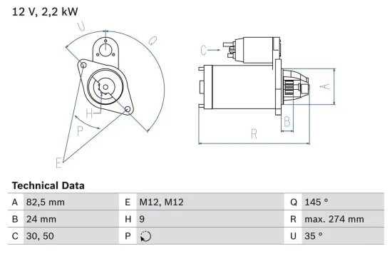 Starter 12 V 2,2 kW BOSCH 0 986 018 250 Bild Starter 12 V 2,2 kW BOSCH 0 986 018 250