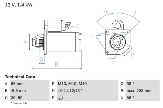 Starter 12 V 1,4 kW BOSCH 0 986 018 310 Bild Starter 12 V 1,4 kW BOSCH 0 986 018 310