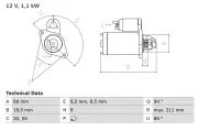 Starter 12 V 1,1 kW BOSCH 0 986 018 350