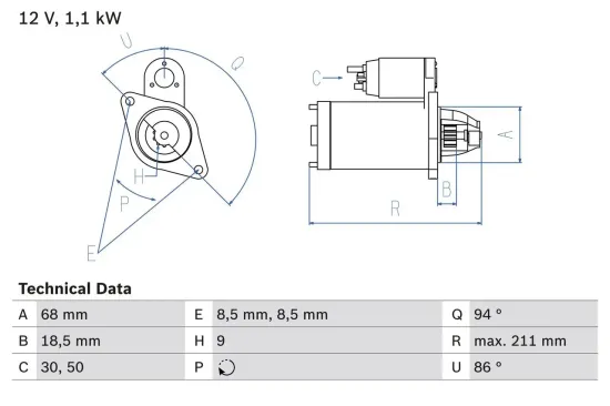 Starter 12 V 1,1 kW BOSCH 0 986 018 350 Bild Starter 12 V 1,1 kW BOSCH 0 986 018 350