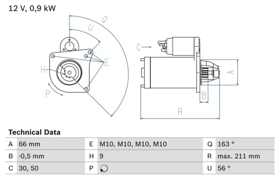 Starter 12 V 0,9 kW BOSCH 0 986 018 360 Bild Starter 12 V 0,9 kW BOSCH 0 986 018 360