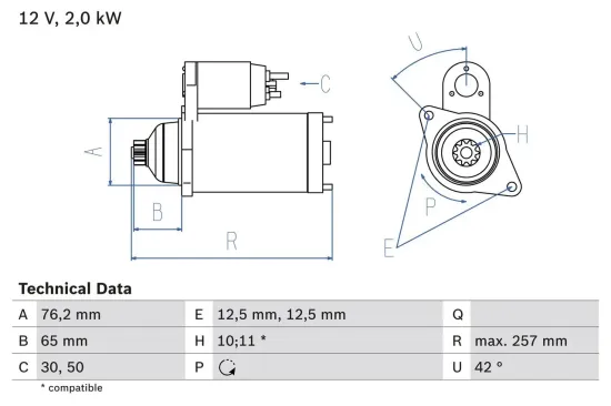 Starter 12 V 2 kW BOSCH 0 986 018 390 Bild Starter 12 V 2 kW BOSCH 0 986 018 390