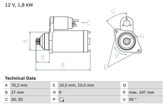 Starter 12 V 1,8 kW BOSCH 0 986 018 410 Bild Starter 12 V 1,8 kW BOSCH 0 986 018 410