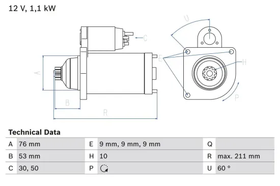 Starter 12 V 1,1 kW BOSCH 0 986 018 470 Bild Starter 12 V 1,1 kW BOSCH 0 986 018 470