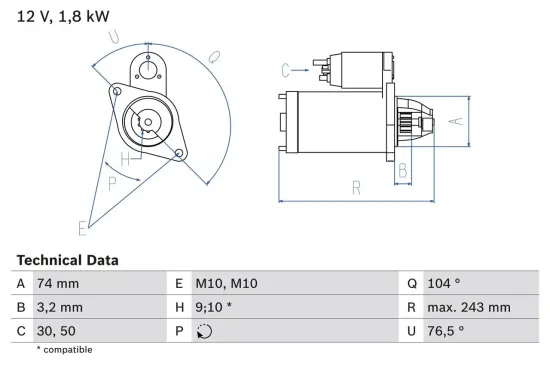 Starter 12 V 1,8 kW BOSCH 0 986 018 680 Bild Starter 12 V 1,8 kW BOSCH 0 986 018 680