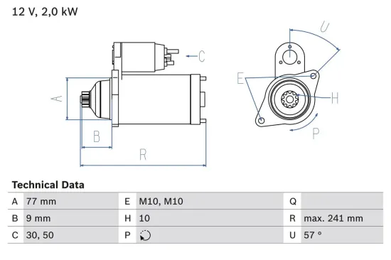 Starter 12 V 2 kW BOSCH 0 986 018 731 Bild Starter 12 V 2 kW BOSCH 0 986 018 731