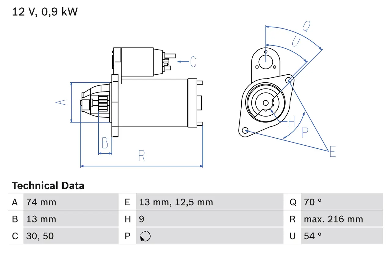 Starter 12 V 0,9 kW BOSCH 0 986 018 830