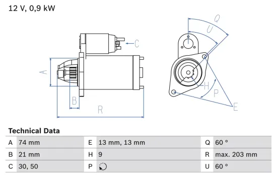 Starter 12 V 0,9 kW BOSCH 0 986 018 840 Bild Starter 12 V 0,9 kW BOSCH 0 986 018 840
