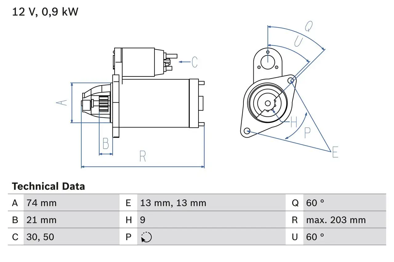 Starter 12 V 0,9 kW BOSCH 0 986 018 840