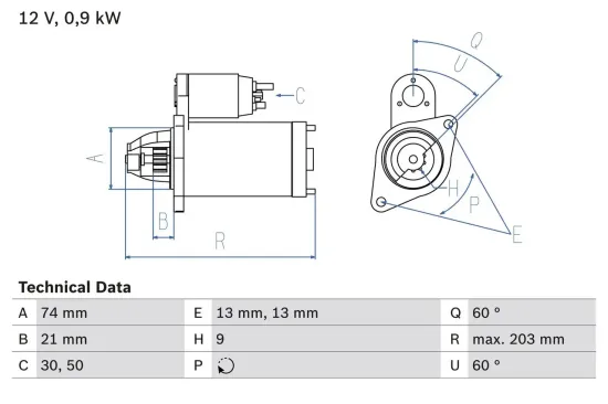 Starter 12 V 0,9 kW BOSCH 0 986 018 840 Bild Starter 12 V 0,9 kW BOSCH 0 986 018 840