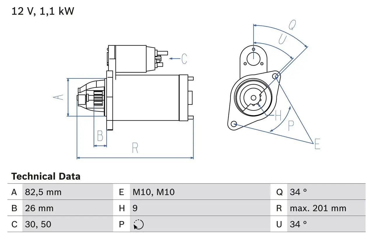 Starter 12 V 1,1 kW BOSCH 0 986 018 850