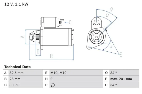 Starter 12 V 1,1 kW BOSCH 0 986 018 850 Bild Starter 12 V 1,1 kW BOSCH 0 986 018 850