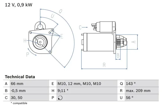 Starter 12 V 0,9 kW BOSCH 0 986 018 860 Bild Starter 12 V 0,9 kW BOSCH 0 986 018 860