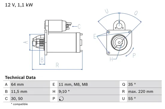 Starter 12 V 1,1 kW BOSCH 0 986 018 880 Bild Starter 12 V 1,1 kW BOSCH 0 986 018 880