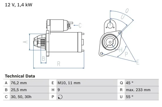 Starter 12 V 1,4 kW BOSCH 0 986 018 890 Bild Starter 12 V 1,4 kW BOSCH 0 986 018 890