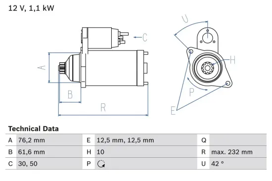 Starter 12 V 1,1 kW BOSCH 0 986 018 920 Bild Starter 12 V 1,1 kW BOSCH 0 986 018 920