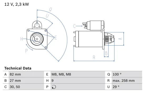 Starter 12 V 2,3 kW BOSCH 0 986 018 950 Bild Starter 12 V 2,3 kW BOSCH 0 986 018 950