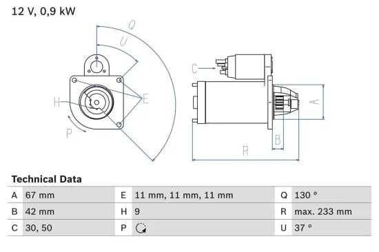 Starter 12 V 0,9 kW BOSCH 0 986 019 030 Bild Starter 12 V 0,9 kW BOSCH 0 986 019 030