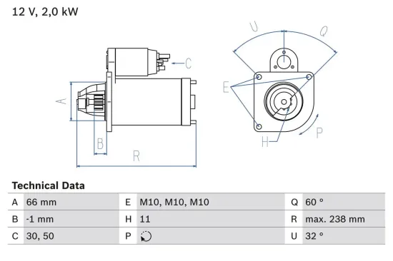 Starter 12 V 2 kW BOSCH 0 986 019 271 Bild Starter 12 V 2 kW BOSCH 0 986 019 271